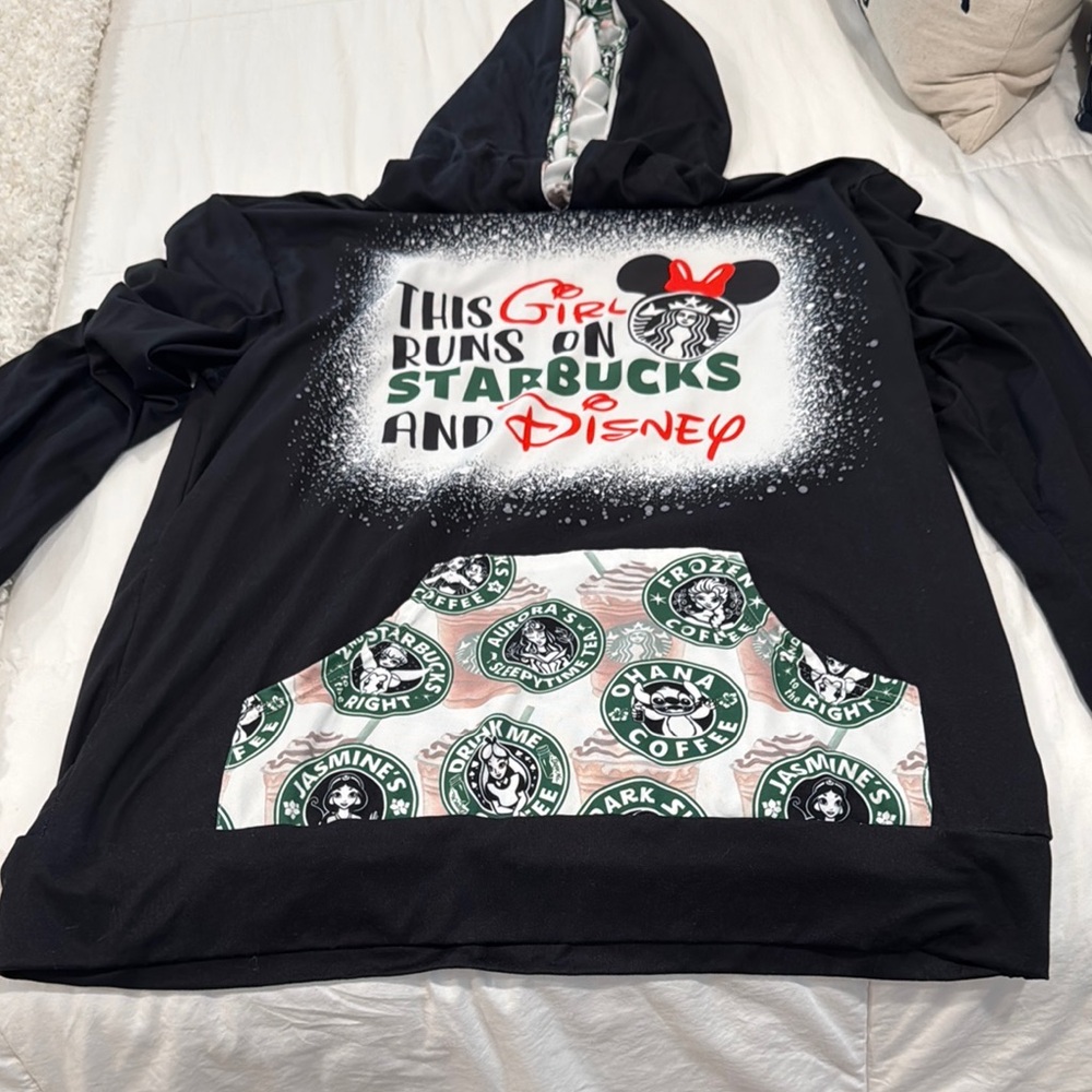 NEW WITHOUT TAG..Disney “Starbucks” Black Knit Hoodie with Red and White Accents
